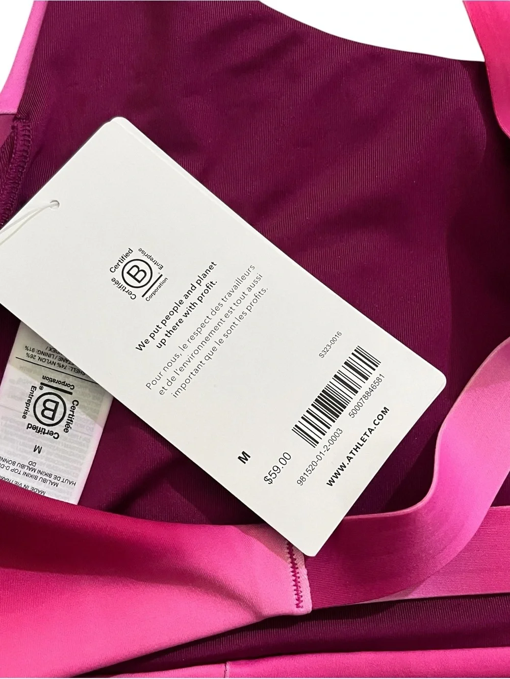 NWT! Athleta Malibu Bikini Top Surf Blur Fushsia Size Medium